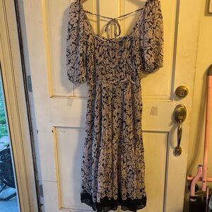 Anthropologie Lavender Floral Midi Dress with Puff Sleeves